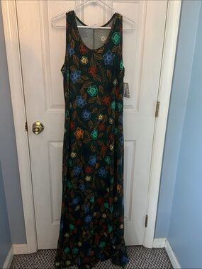 LuLaRoe Black Sleeveless Floral Maxi Dress with Multicolor Blooms